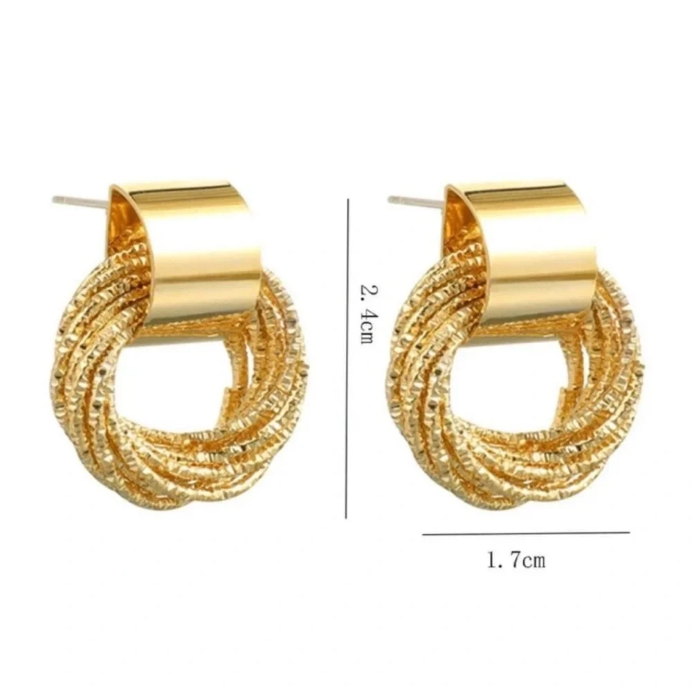 Gold Overlay Glam Lux Hoop Textured Circle Door Knocker Statement Earrings